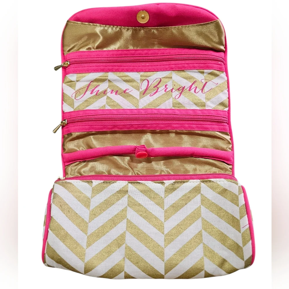 JEWELRY ROLL travel case organizer holder VGUC gold pink Shine Bright